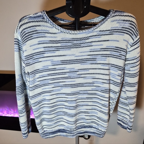Talbots Sweaters - Talbots Striped Knit Sweater | Blue & White | Size Medium | Cotton Blend